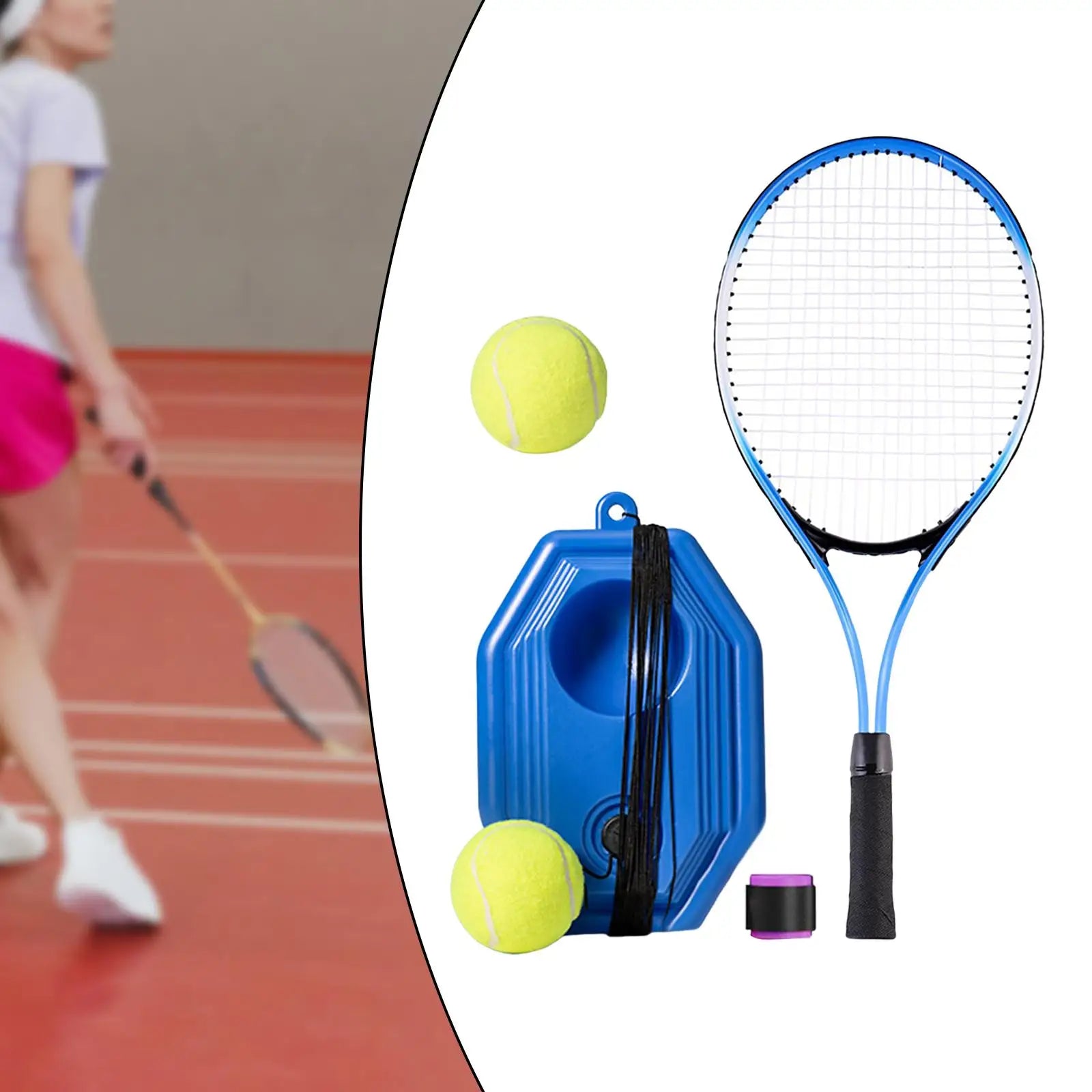 Base de Treinamento com Raquete + Brindes (2 Bolas e 1 Overgrip) | Kit SoloTennis